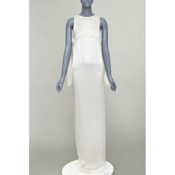 SAINT LAURENT 2022 Runway Bridal ivory silk satin draped empire gown FR34 XS - Picture 3 of 9
